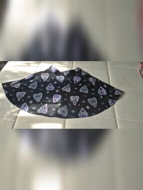 Black Heart Print Flared Skirt - Women's Skirt